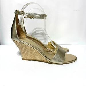 Lilly Pulitzer Bridgette Espadrille Wedge Sandal Gold Metallic Caviar Leather 9